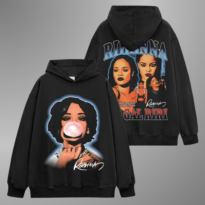 Sweat à capuche avec gros visage de Rihanna