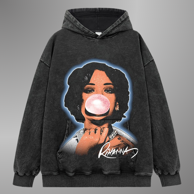 Sweat à capuche avec gros visage de Rihanna