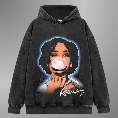 Sweat à capuche avec gros visage de Rihanna