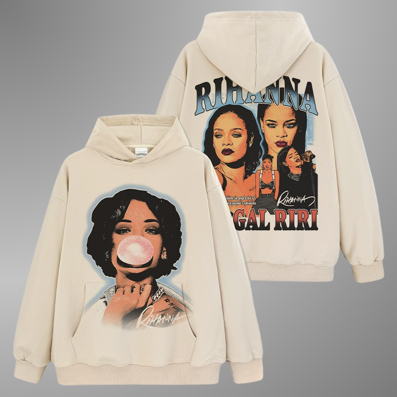 Sweat à capuche avec gros visage de Rihanna